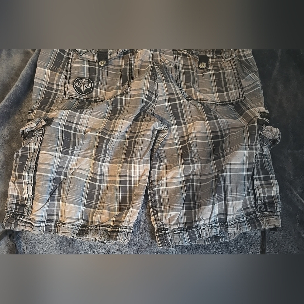 Affliction Black Premium Plaid Cargo Shorts Mens Sz 36 Multi-Pocket Y2K - Picture 12 of 12